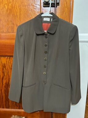 Ann Taylor Brown Rounded-Collar Button Front Blazer